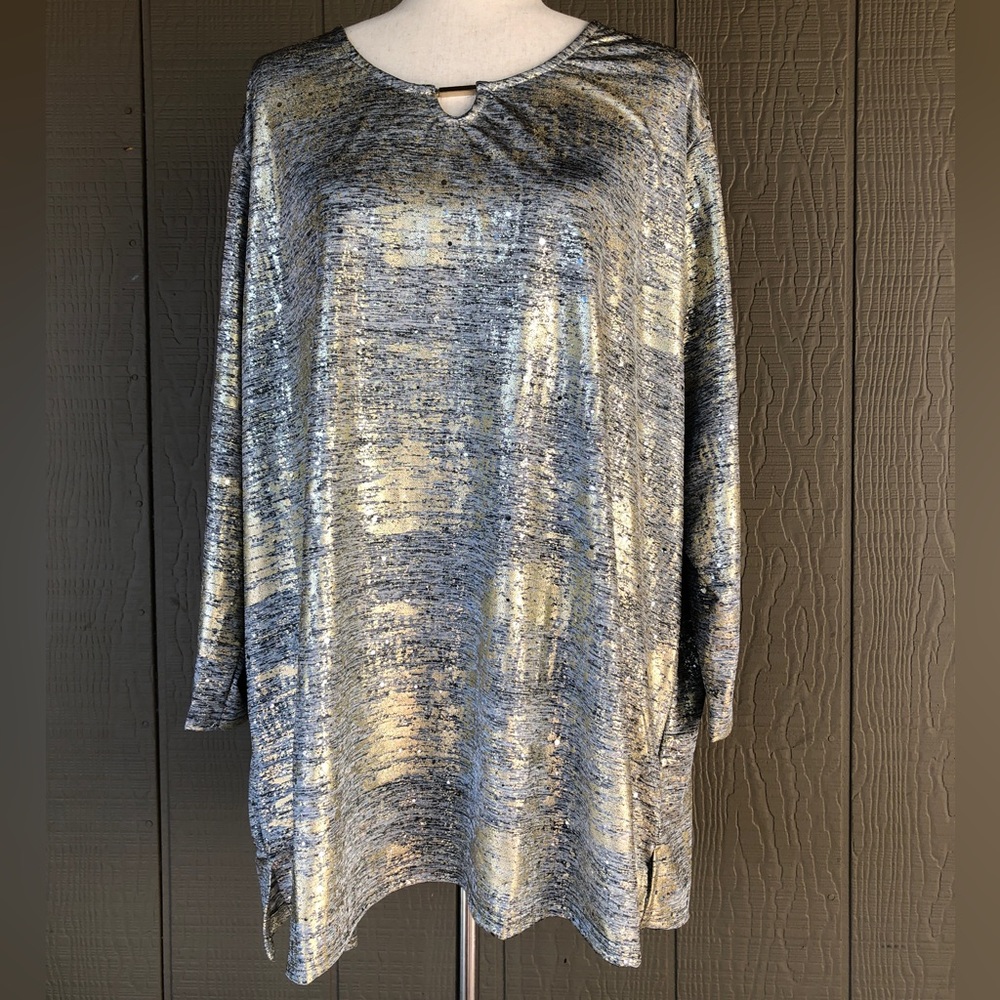 Salon Studio Gold & Silver Metallic Blouse. Size- 3X